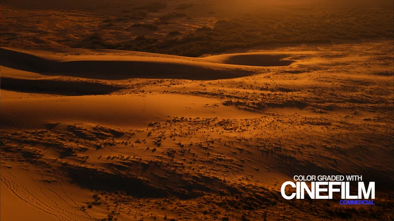 Sand dunes in warm sunset light, graded with CINEFILM Commercial