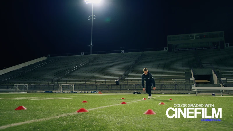An athlete training at night, graded with CINEFILM Commercial